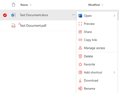 sharepoint default right click menu